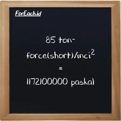 85 ton-force(short)/inci<sup>2</sup> setara dengan 1172100000 paskal (85 tf/in<sup>2</sup> setara dengan 1172100000 Pa)